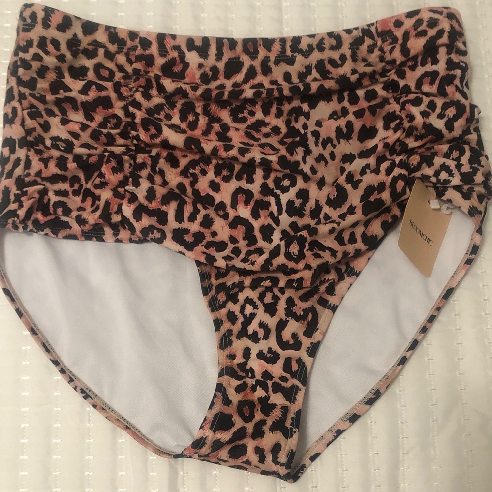 BloomChic Leopard Print High-Waist  Bikini Bottoms - Brown/Black